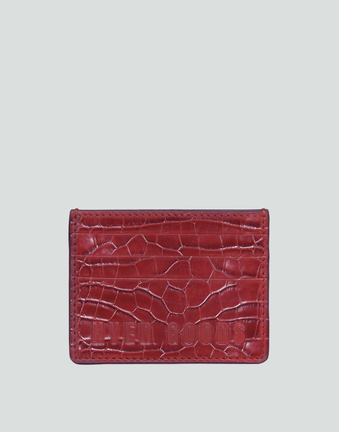 Hyer Goods_upcycled leather Card Wallet_Red Croc#color_red-croco