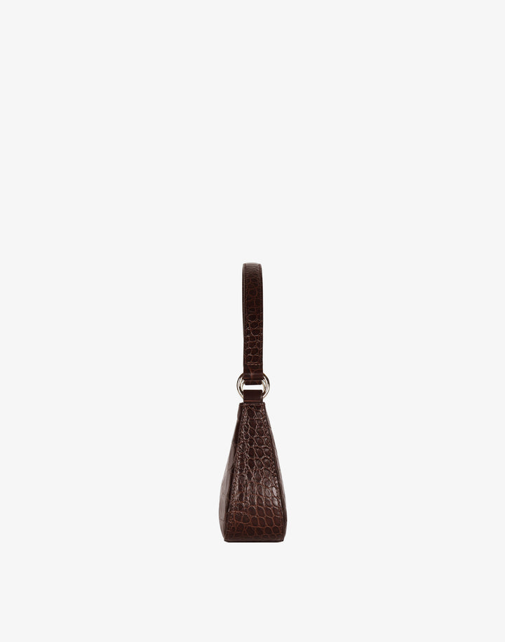 recycled genuine leather mini shoulder bag chocolate brown crocodile #color_choco-croco