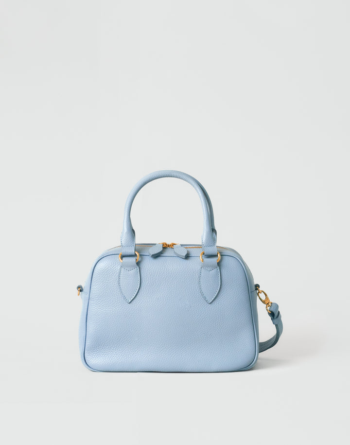 hyer goods la corsa pale blue leather bowling bag front view pale blue with gold hardware #color_pale-blue