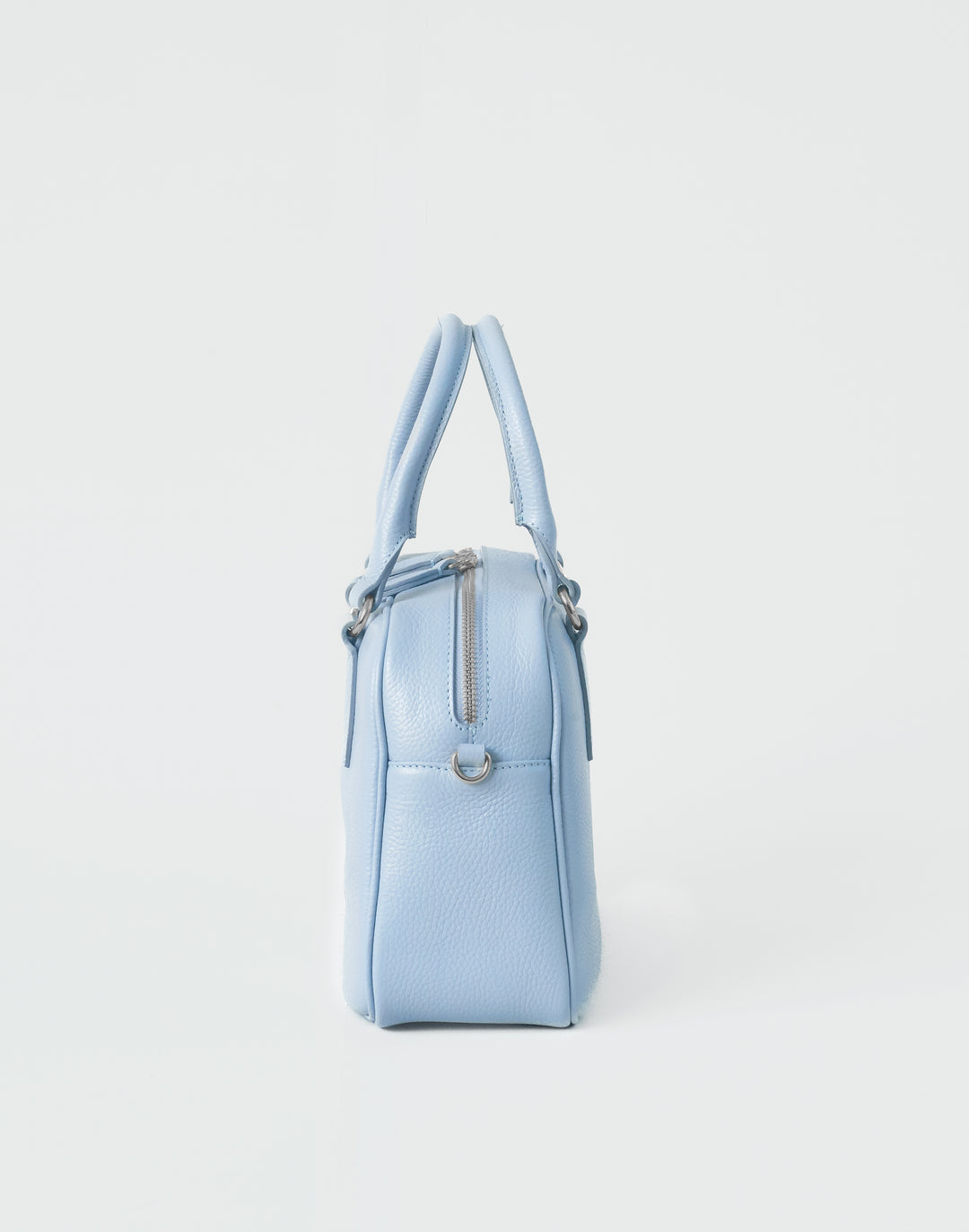 hyer goods la corsa pale blue leather bowling bag side view pale blue with silver hardware #color_pale-blue