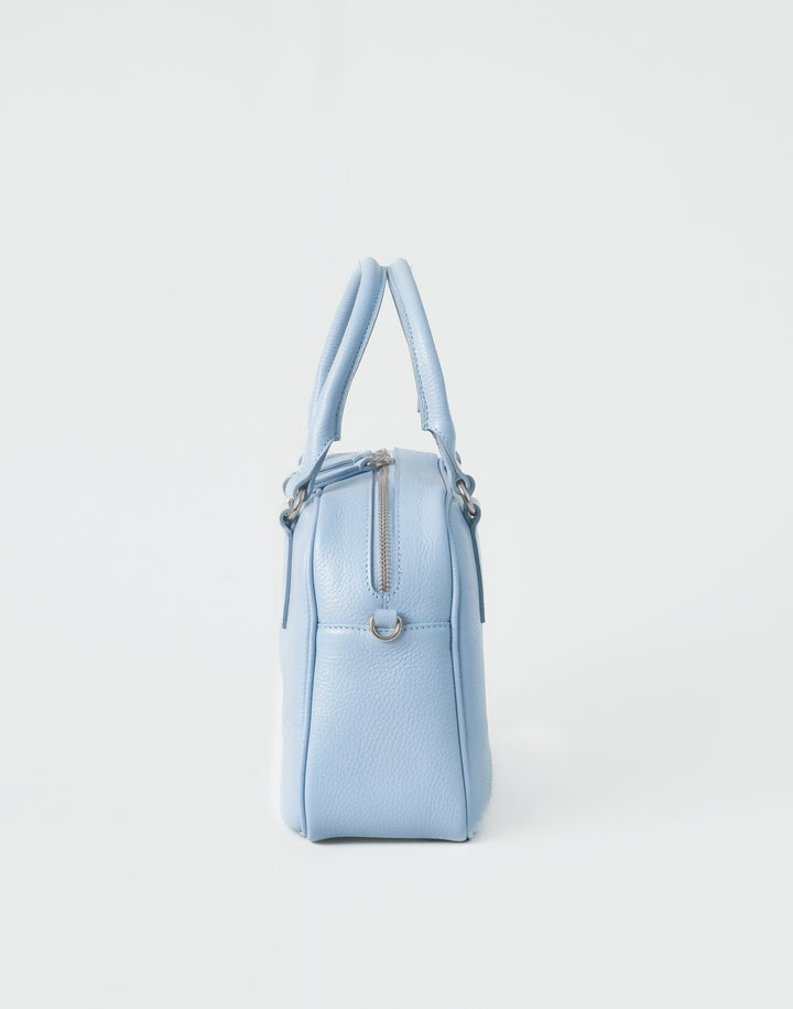 hyer goods la corsa pale blue leather bowling bag side view pale blue with silver hardware #color_pale-blue