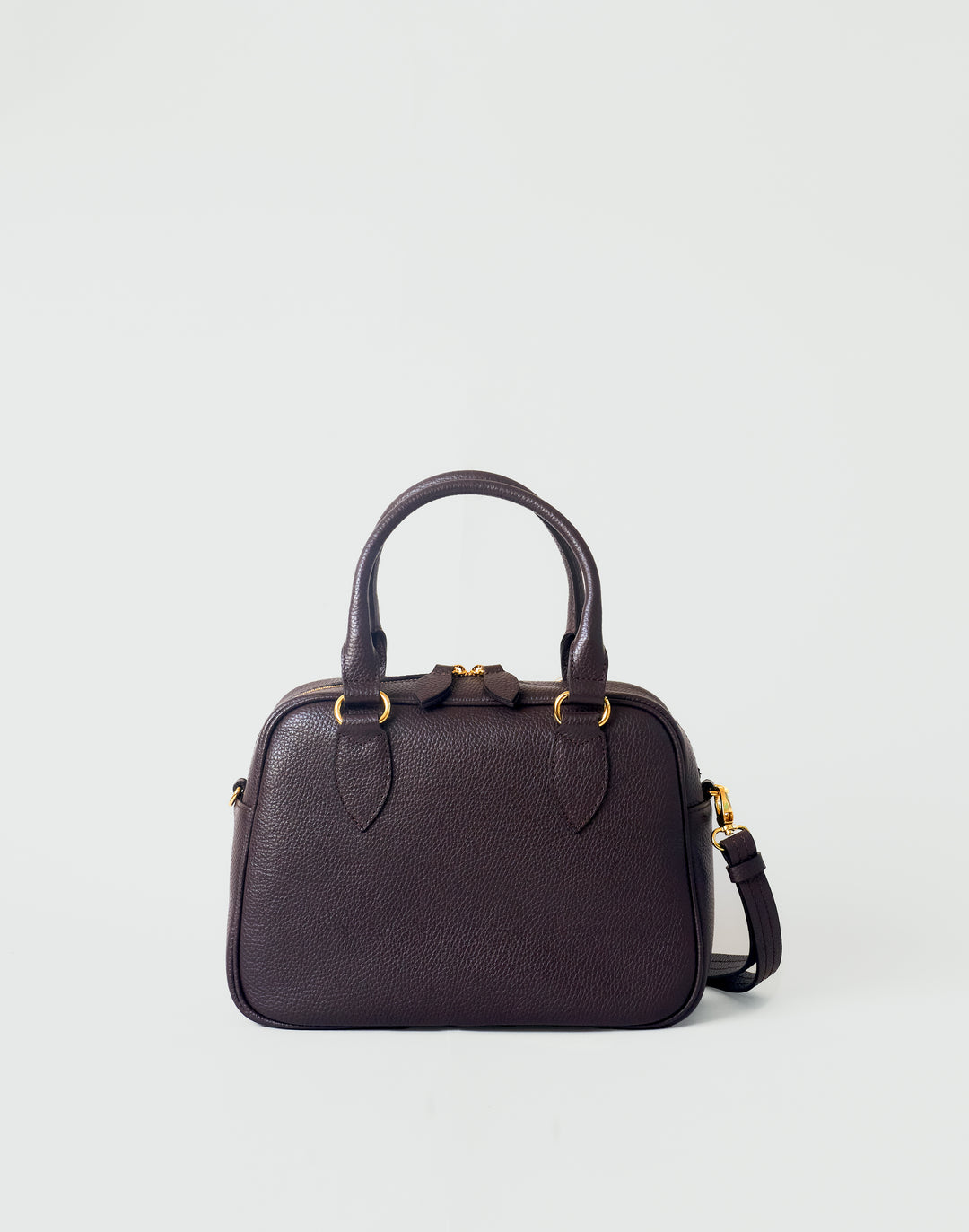 hyer goods la corsa dark brown leather bowling bag front view dark chocolate with gold hardware #color_dark-chocolate