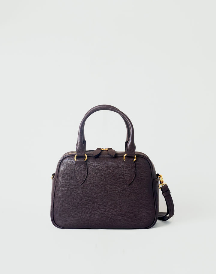 hyer goods la corsa dark brown leather bowling bag front view dark chocolate with gold hardware #color_dark-chocolate