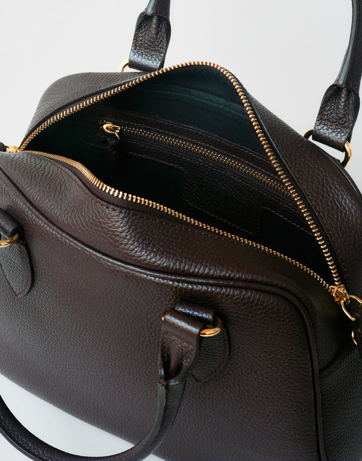 hyer goods la corsa dark brown leather bowling bag inside pocket view #color_dark-chocolate