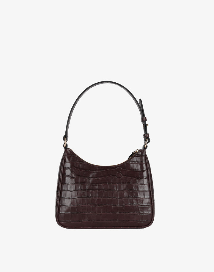 recycled genuine leather everyday shoulder bag dark brown chocolate croco#color_choco-croco