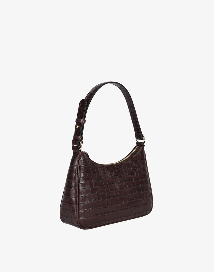 recycled genuine leather everyday shoulder bag dark brown chocolate croco#color_choco-croco