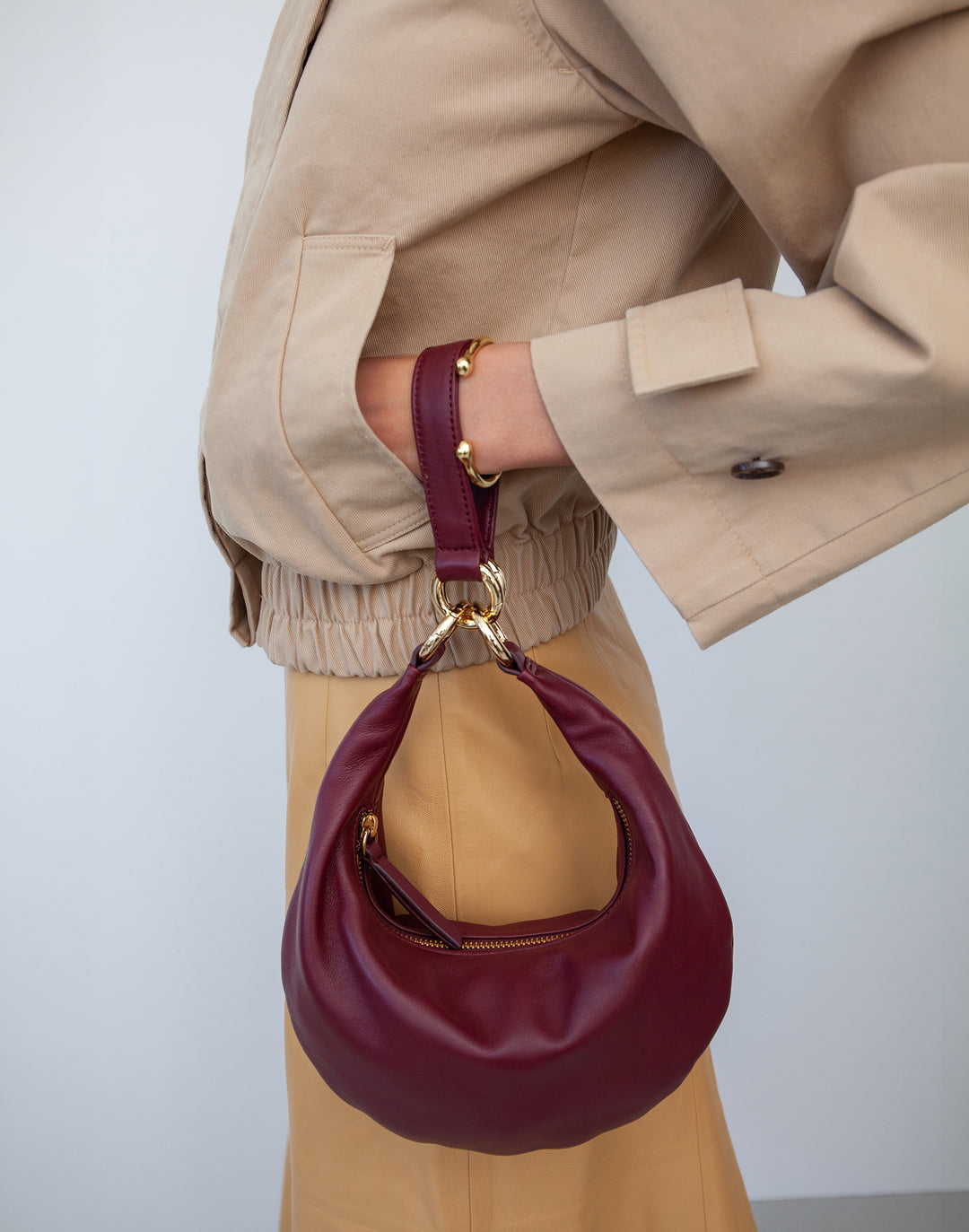 HYER GOODS Mini crescent micro ring bag dark red #color_dark-cherry-red