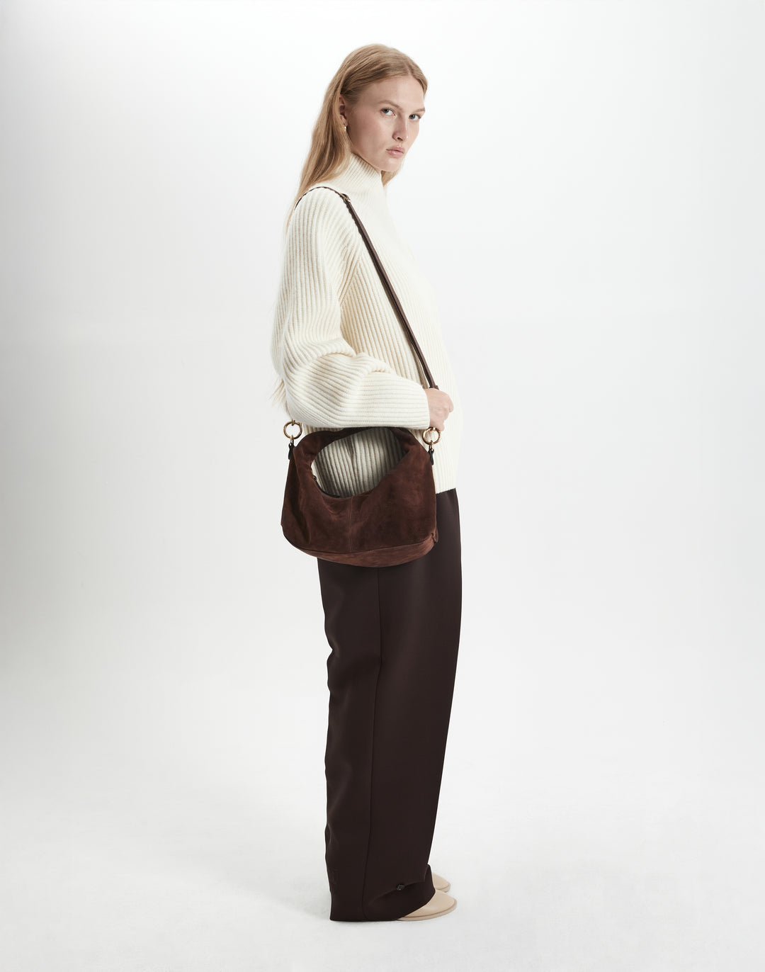 HYER GOODS Mini everyday brown suede shoulder bag #color_chocolate-suede