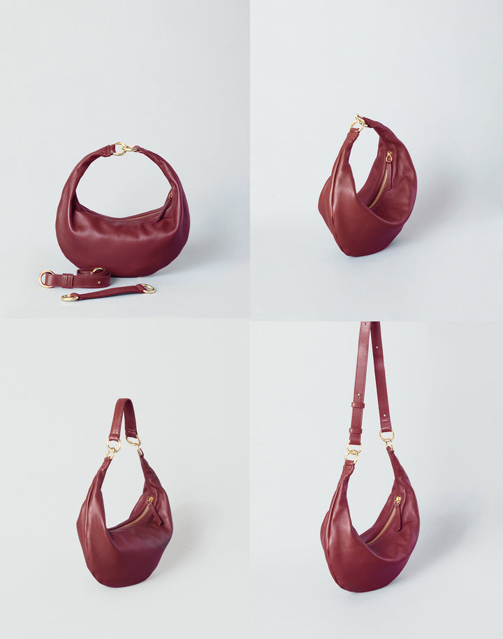 HYER GOODS convertible crossbody hobo Piccola ring bag #color_dark-cherry-red