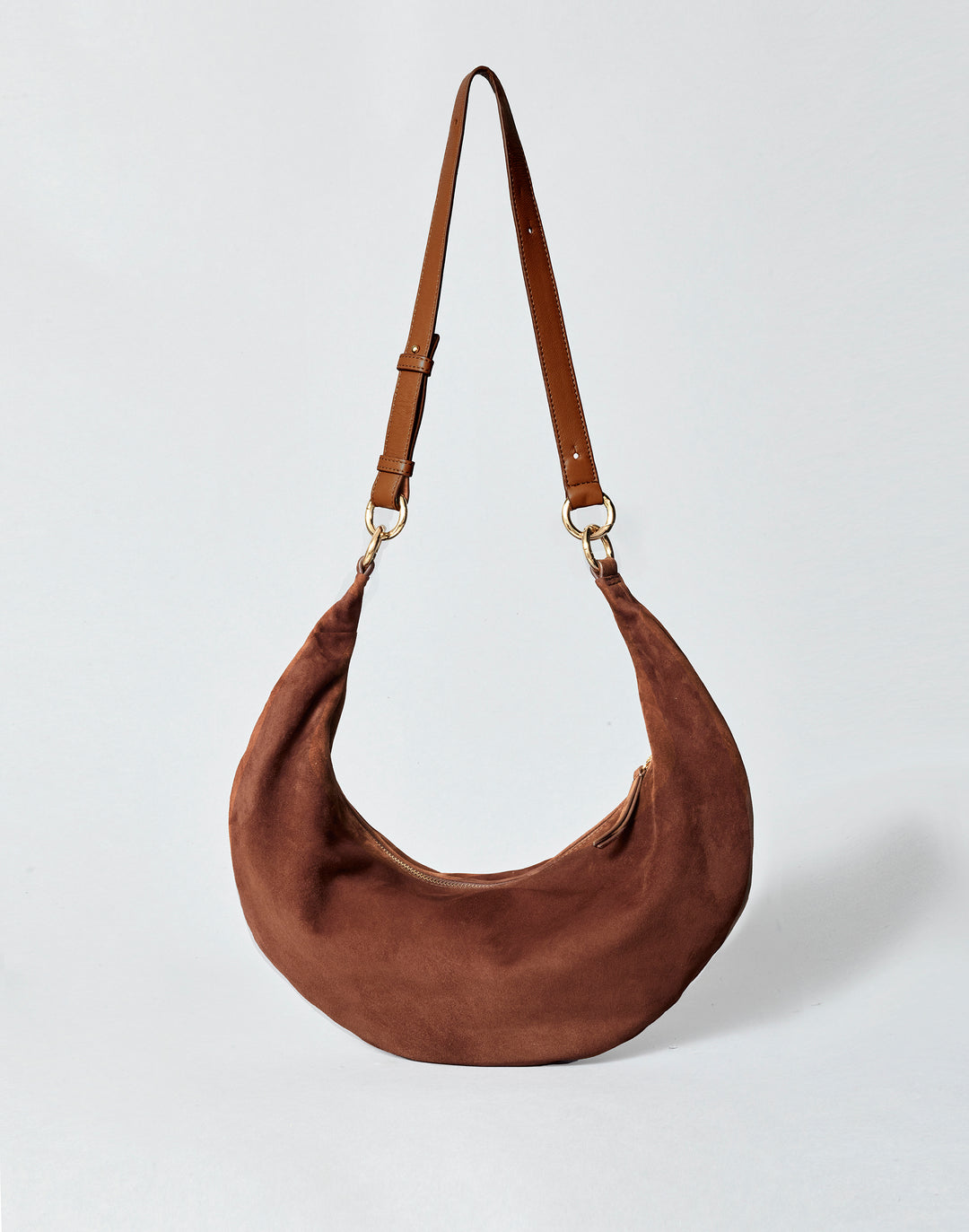 hyer goods ring bag convertible suede hobo crescent bag#color_praline-suede