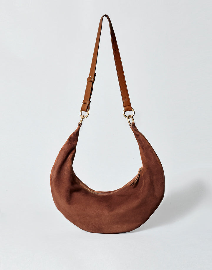 hyer goods ring bag convertible suede hobo crescent bag#color_praline-suede