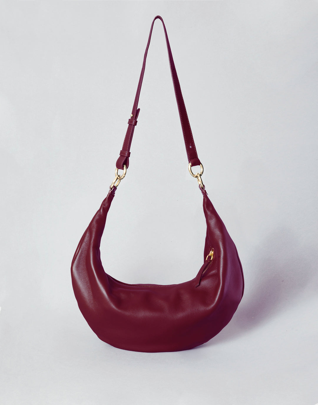 hyer goods ring bag convertible leather hobo crescent bag dark red#color_dark-cherry-red