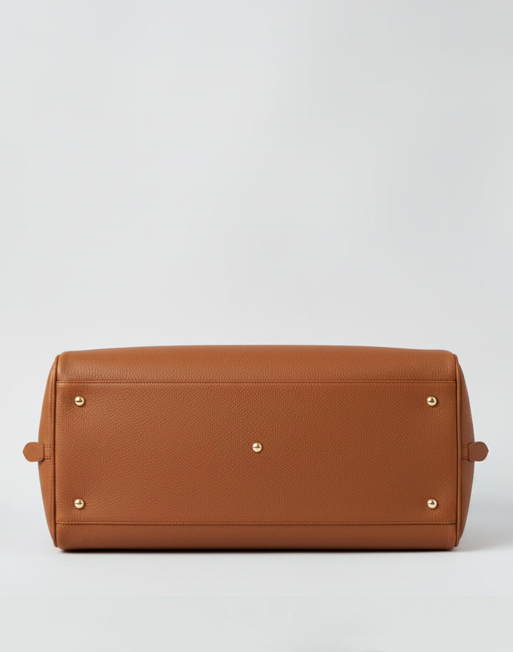 HYER GOODS tan leather la via weekender duffel bag bottom view #color_cognac