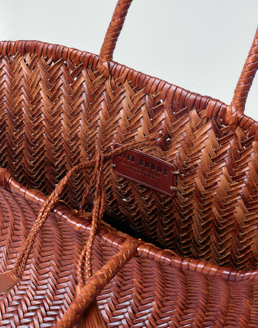 hyer goods tan woven leather oversized mercato summer tote bag inside view #color_tan