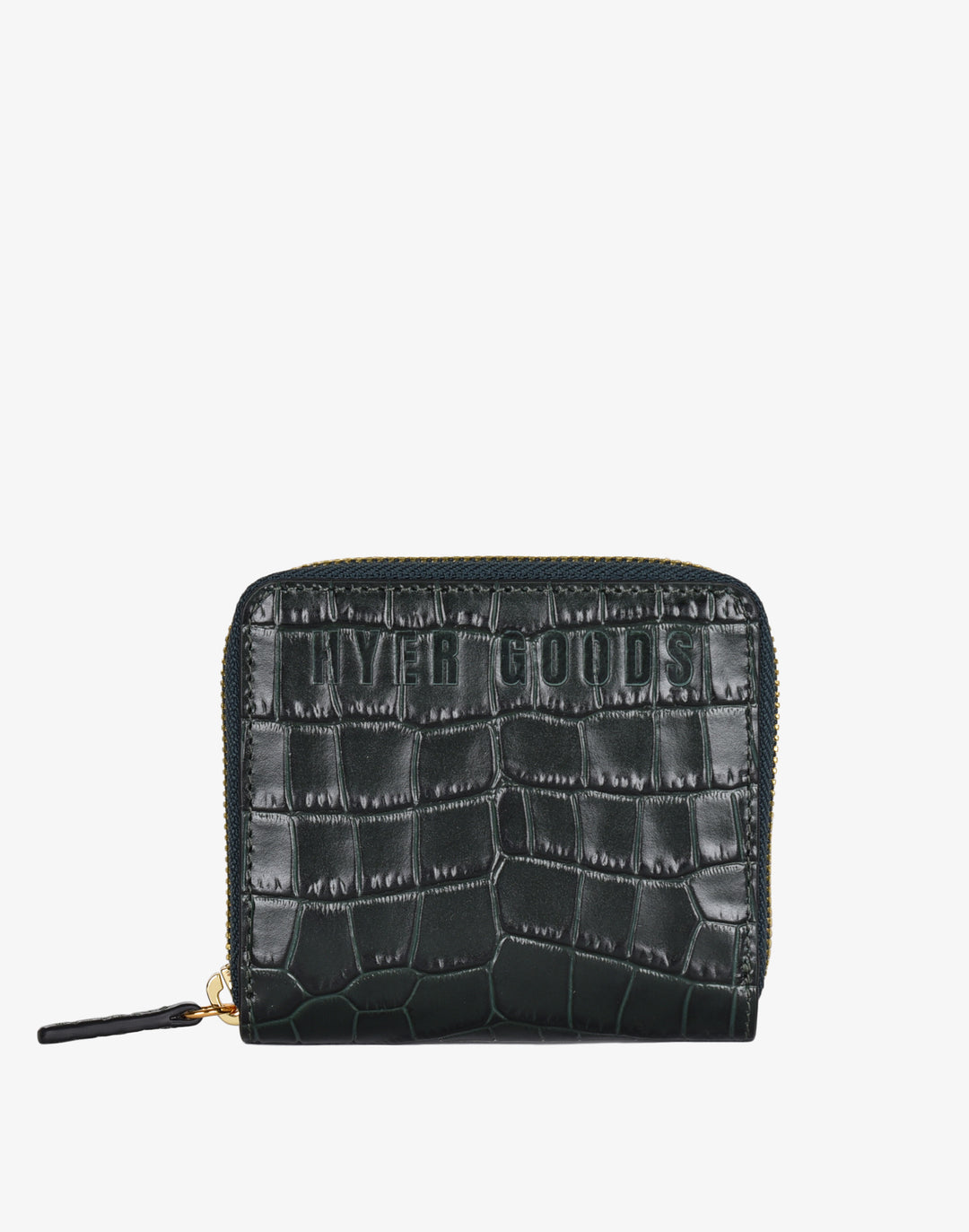 hyer goods recycled leather zip around wallet dark green emerald croco#color_emerald-croco