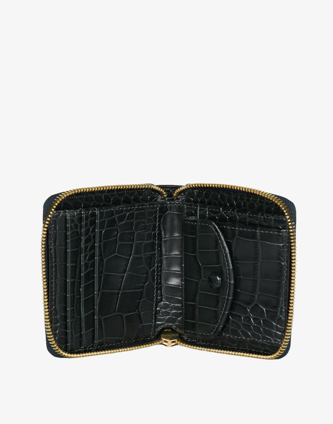 hyer goods recycled leather zip around wallet dark green emerald croco#color_emerald-croco