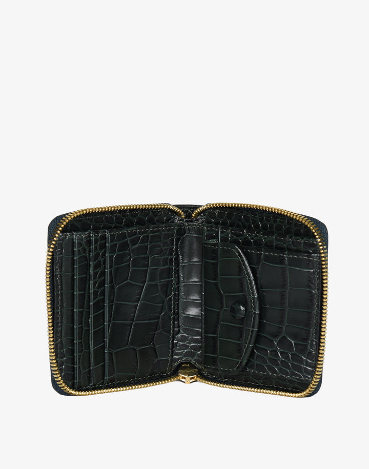hyer goods recycled leather zip around wallet dark green emerald croco#color_emerald-croco