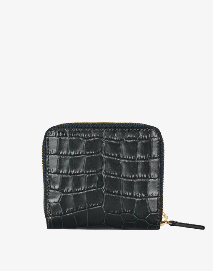 hyer goods recycled leather zip around wallet dark green emerald croco#color_emerald-croco