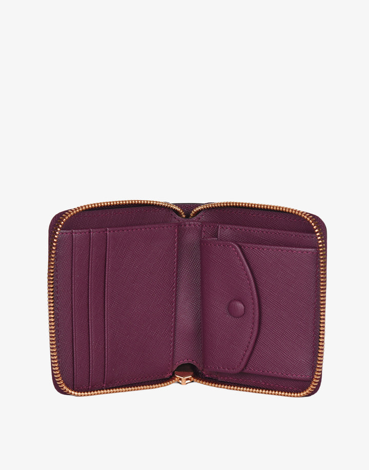 hyer goods recycled leather zip around wallet dark purple wine#color_wine-saffiano