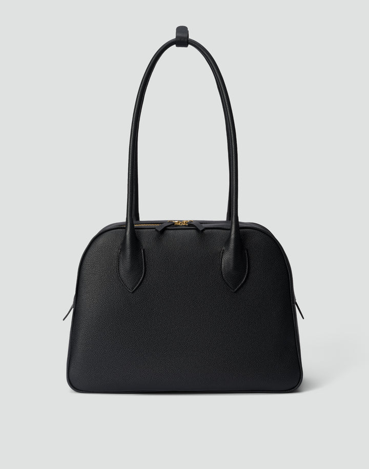 hyer goods autostrada leather zip top tote  bag#color_black-gold