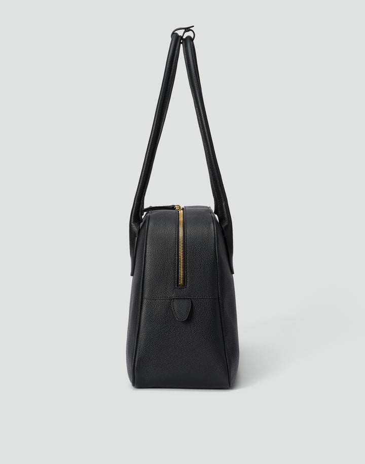 hyer goods autostrada leather zip top tote  bag#color_black-gold