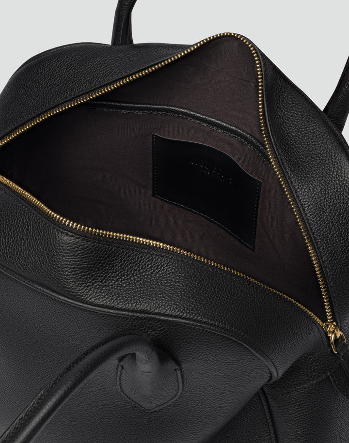 hyer goods autostrada leather zip top tote  bag#color_black-gold