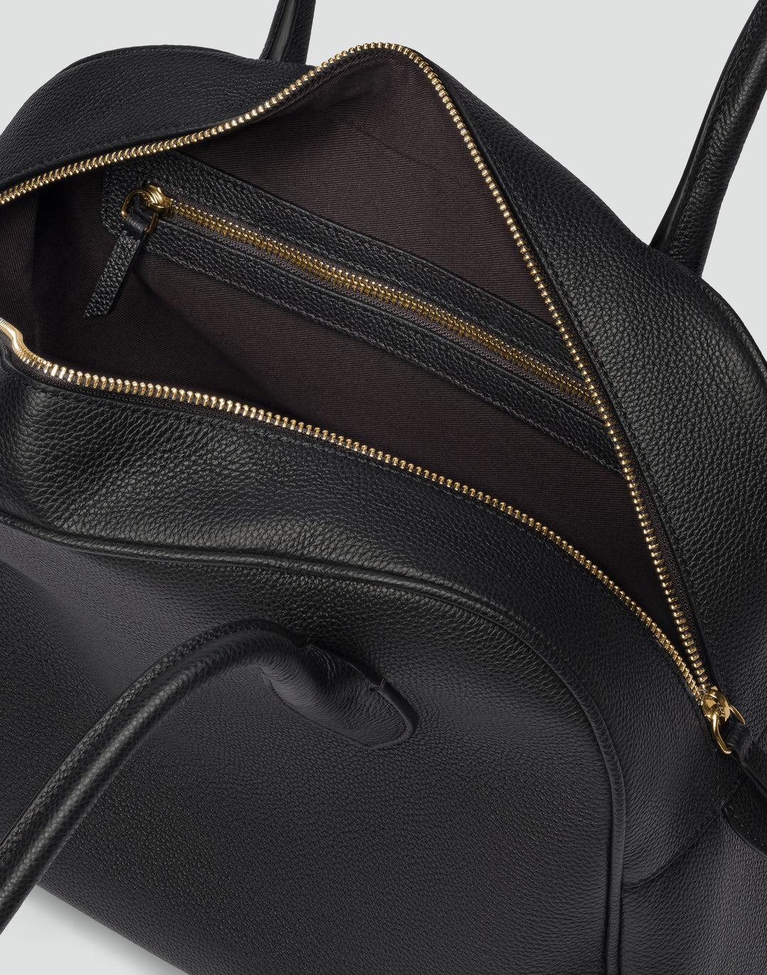 hyer goods autostrada leather zip top tote  bag#color_black-gold