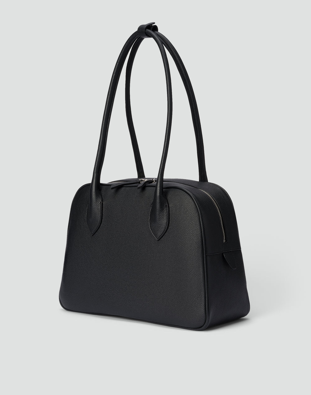 hyer goods autostrada leather zip top tote  bag#color_black-silver