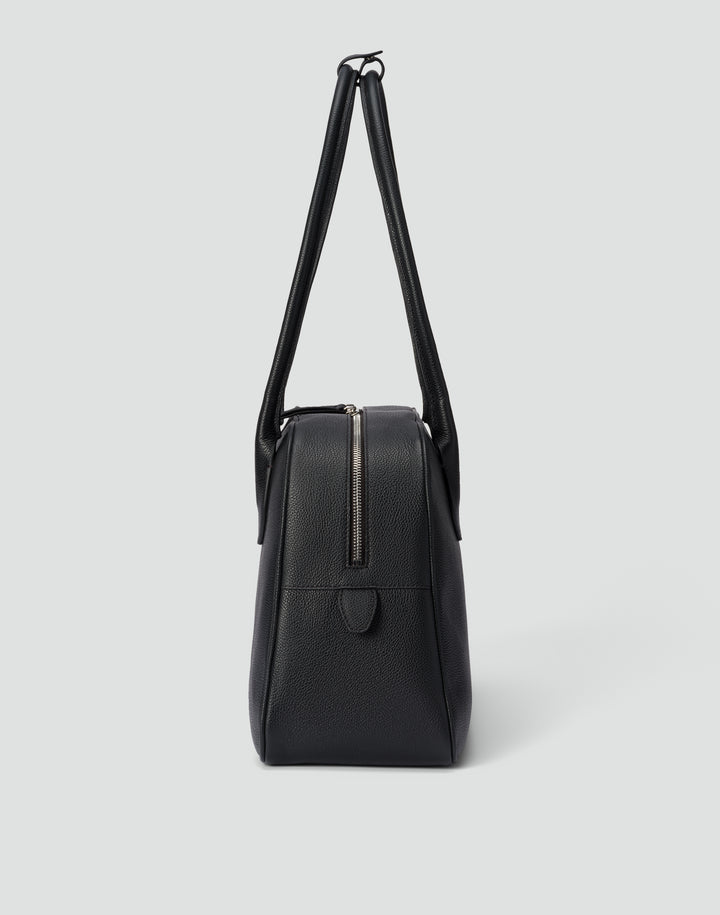 hyer goods autostrada leather zip top tote  bag#color_black-silver
