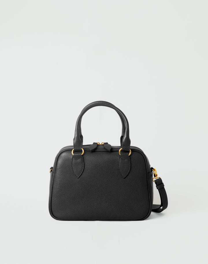 hyer goods la corsa black leather bowling bag front view black with gold hardware #color_black