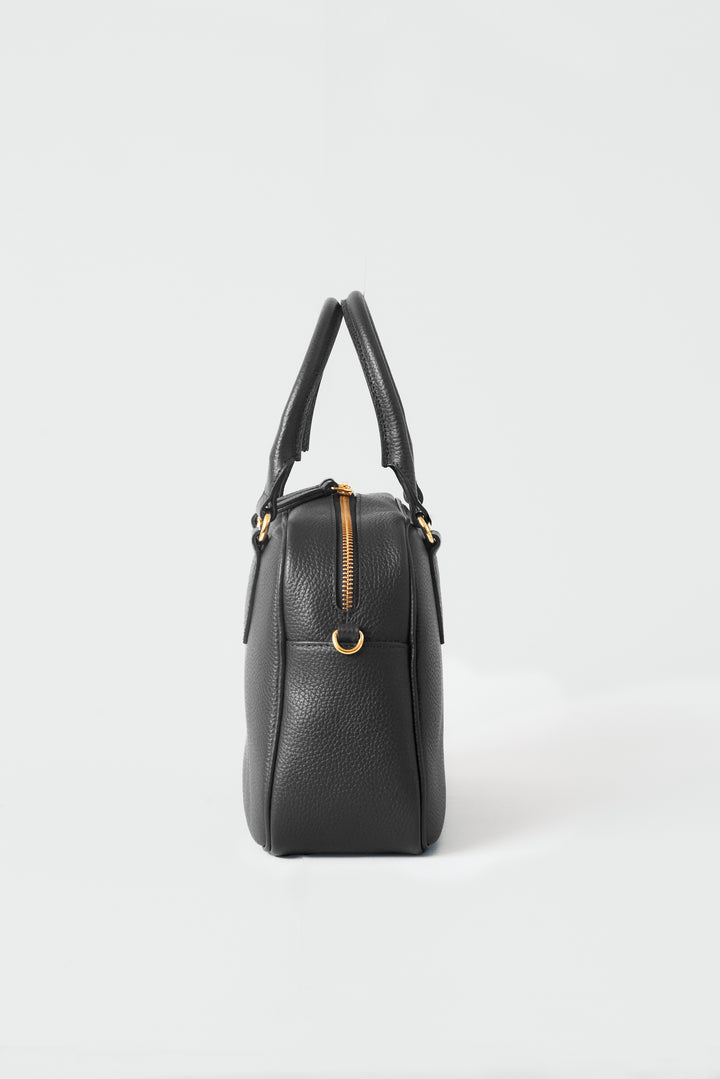 hyer goods la corsa black leather bowling bag side view #color_black