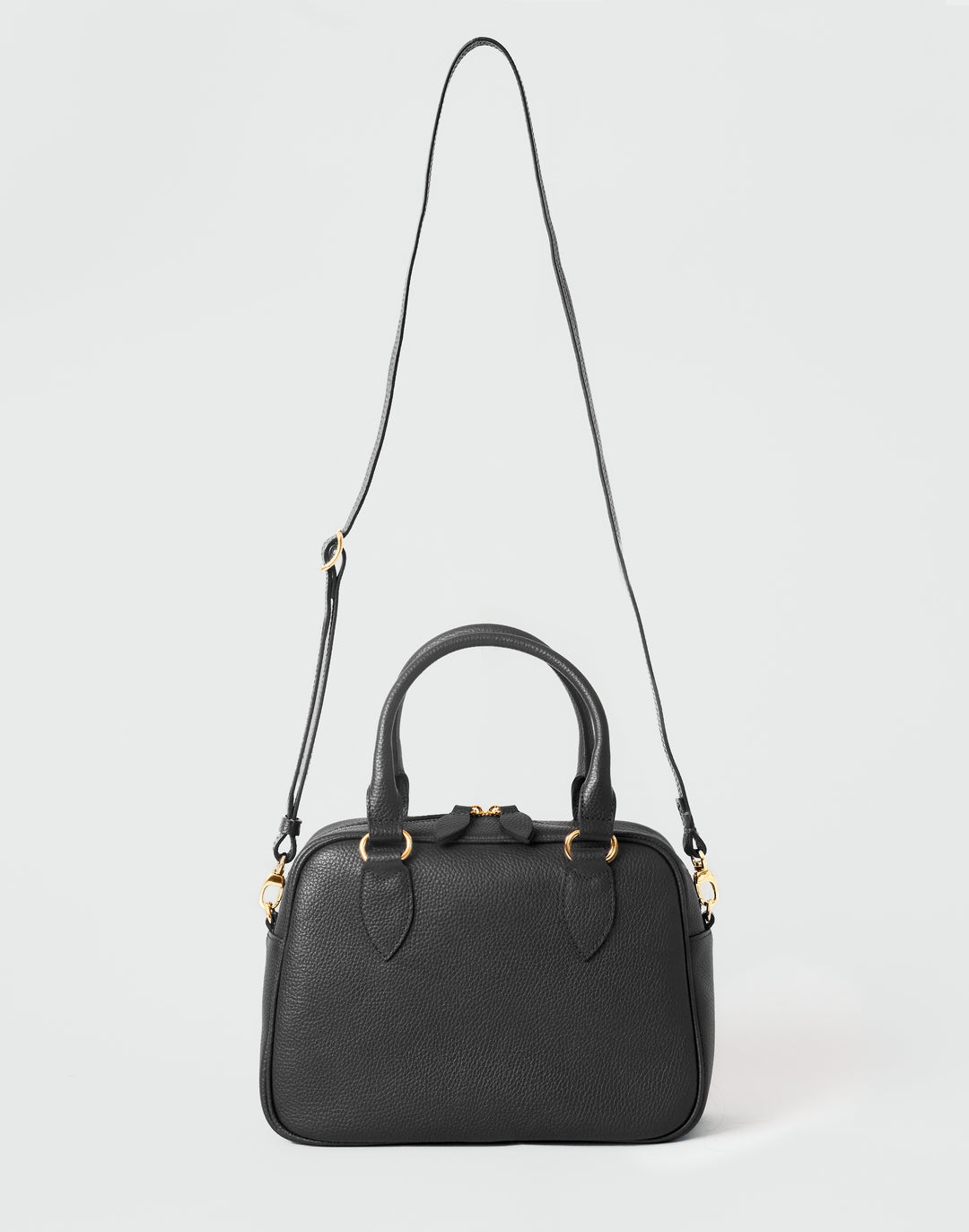 hyer goods la corsa dark black leather bowling bag front view with crossbody strap #color_black