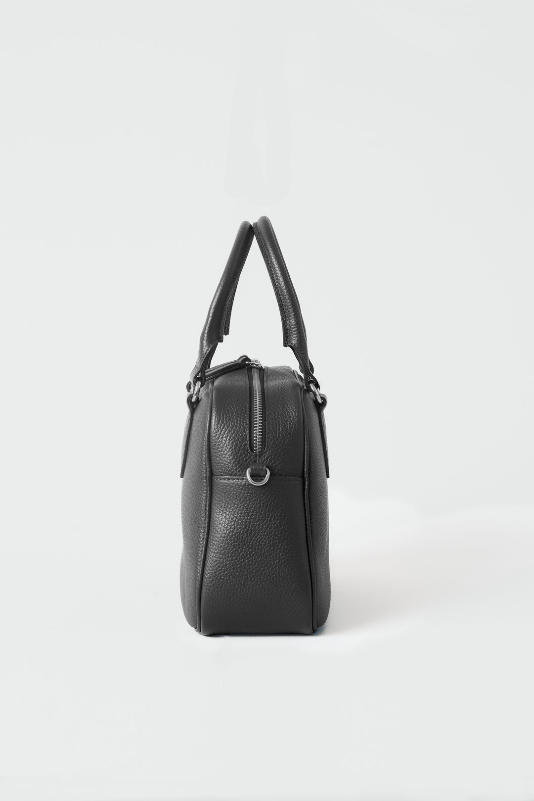 hyer goods la corsa black leather bowling bag side view black with silver hardware #color_black