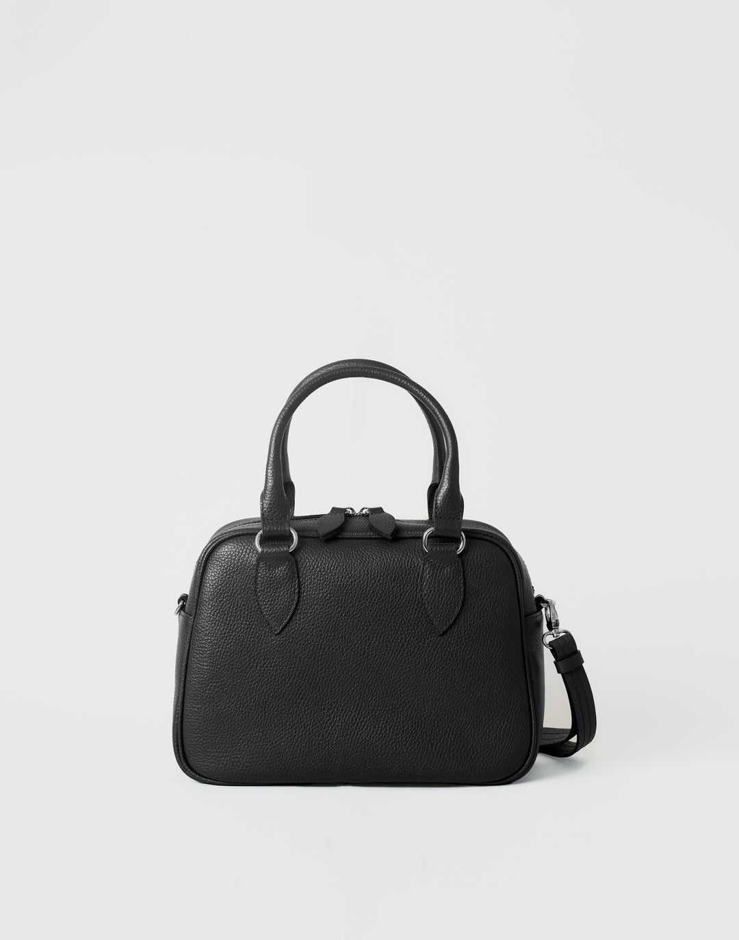 hyer goods la corsa black leather bowling bag front view black with silver hardware #color_black