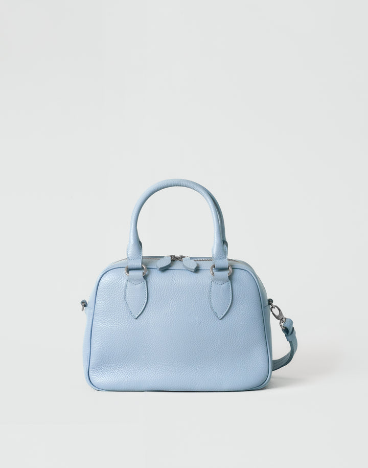 hyer goods la corsa pale blue leather bowling bag front view pale blue with silver hardware #color_pale-blue