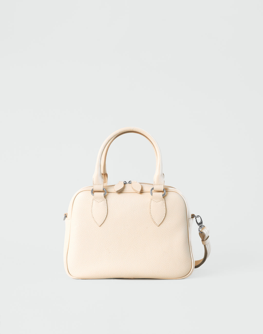 hyer goods la corsa off-white leather bowling bag front view bone with silver hardware #color_bone 