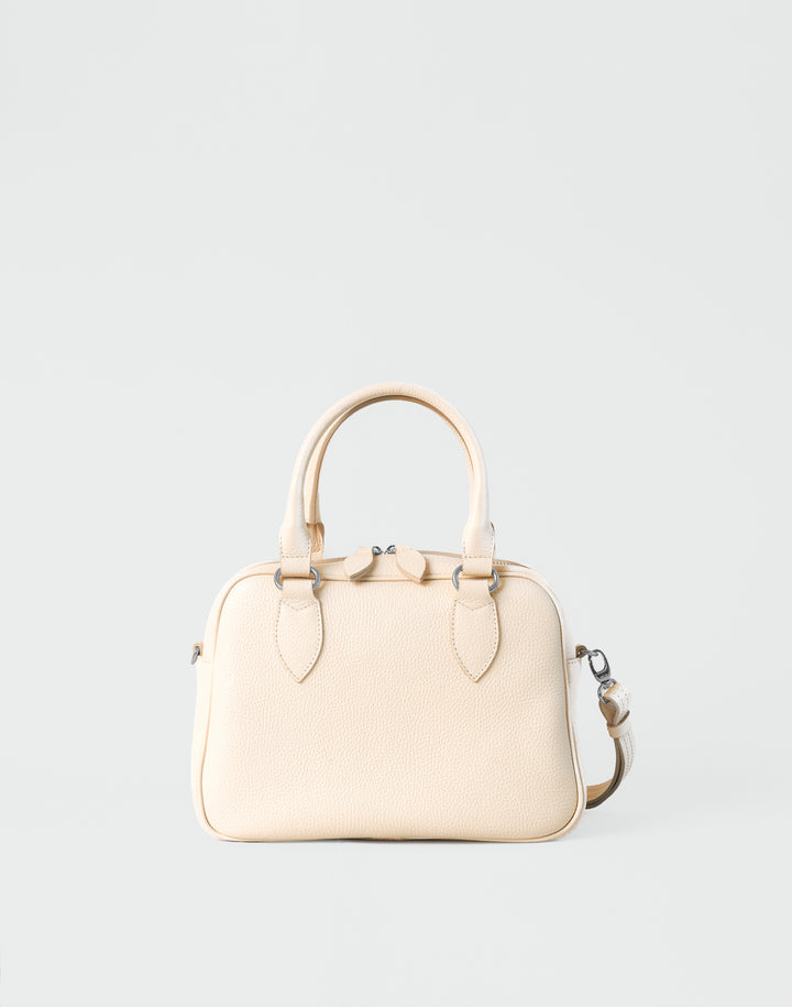 hyer goods la corsa off-white leather bowling bag front view bone with silver hardware #color_bone 