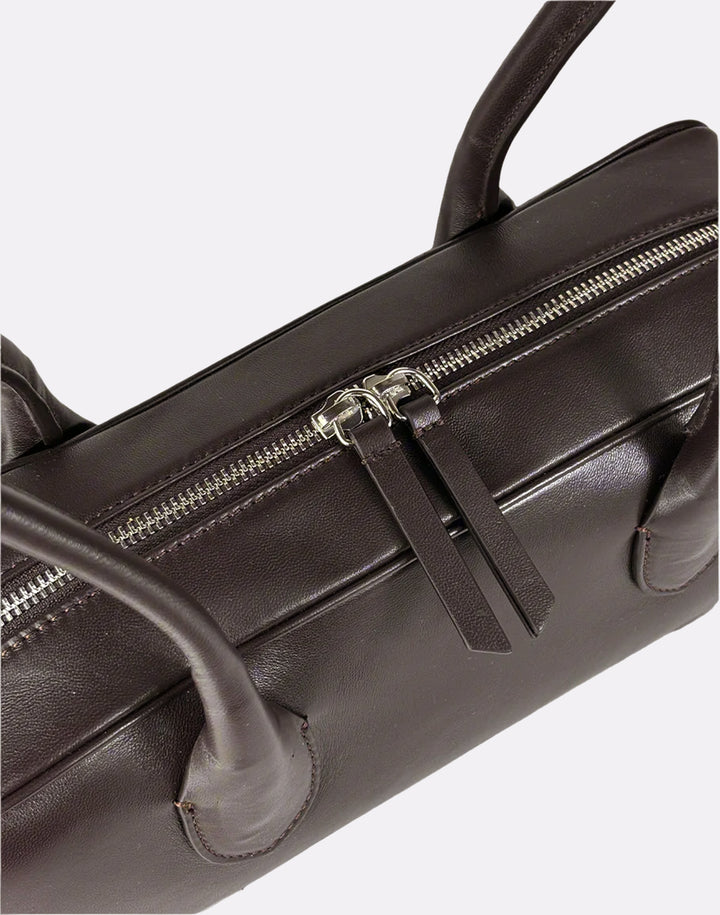HYER GOODS La Strada East West Bag in chocolate brown #color_chocolate