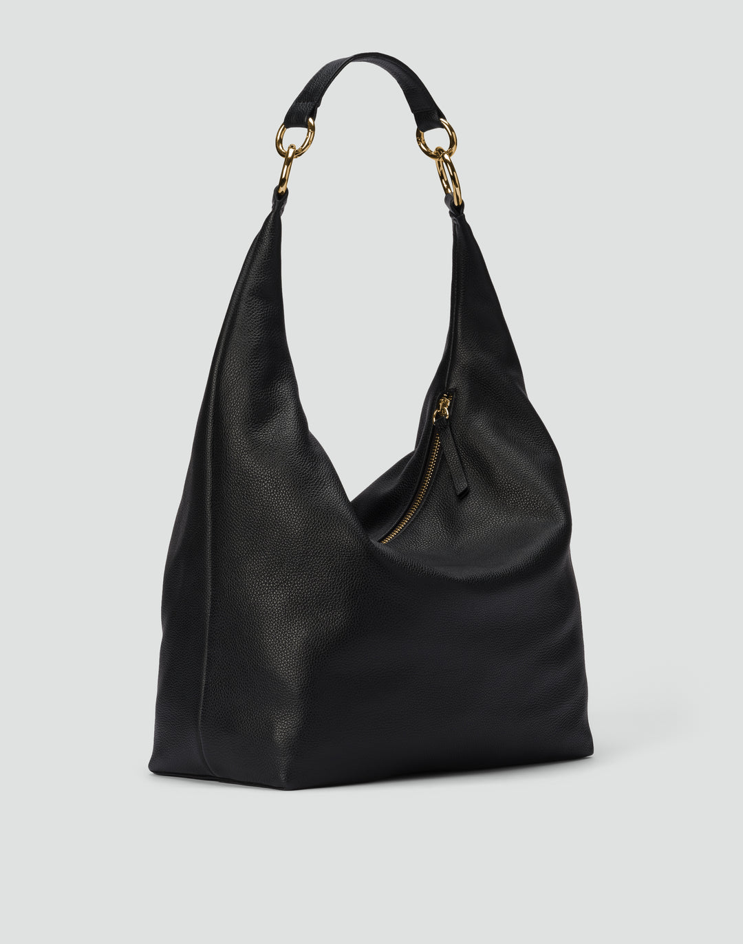 HYER GOODS tumbled leather oversized hobo ring bag black with gold hardware#color_black-gold