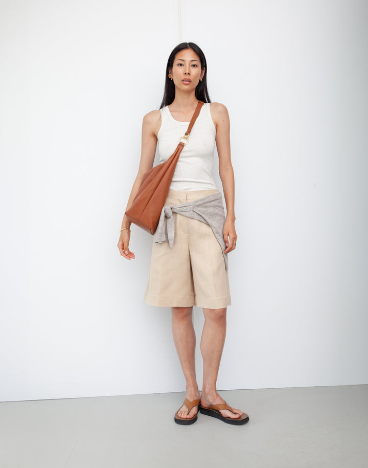 HYER GOODS tumbled leather oversized hobo ring bag brown#color_cognac