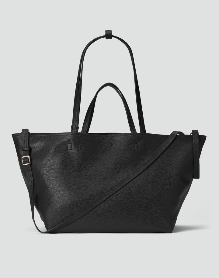 HYER GOODS Mercato soft tumbled leather tote back #color_black-gold