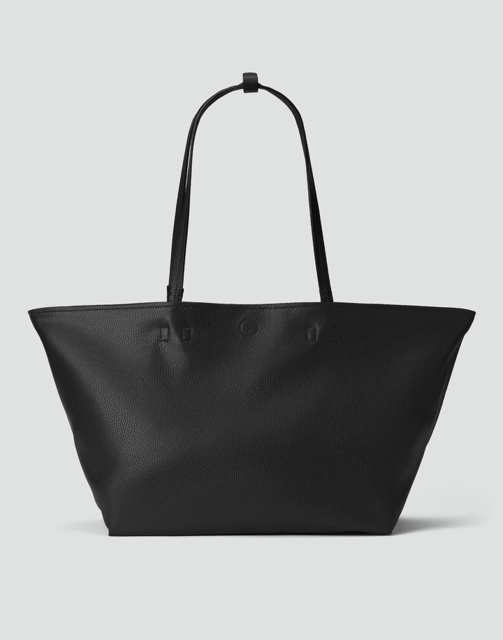 HYER GOODS Mercato soft tumbled leather tote back #color_black-gold
