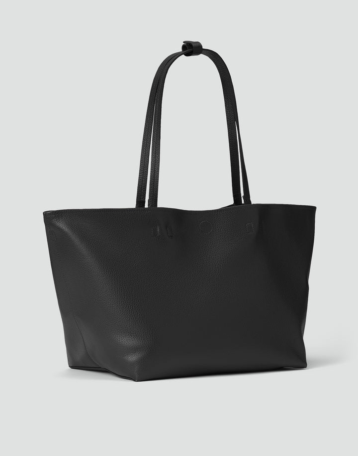 HYER GOODS Mercato soft tumbled leather tote back #color_black-gold