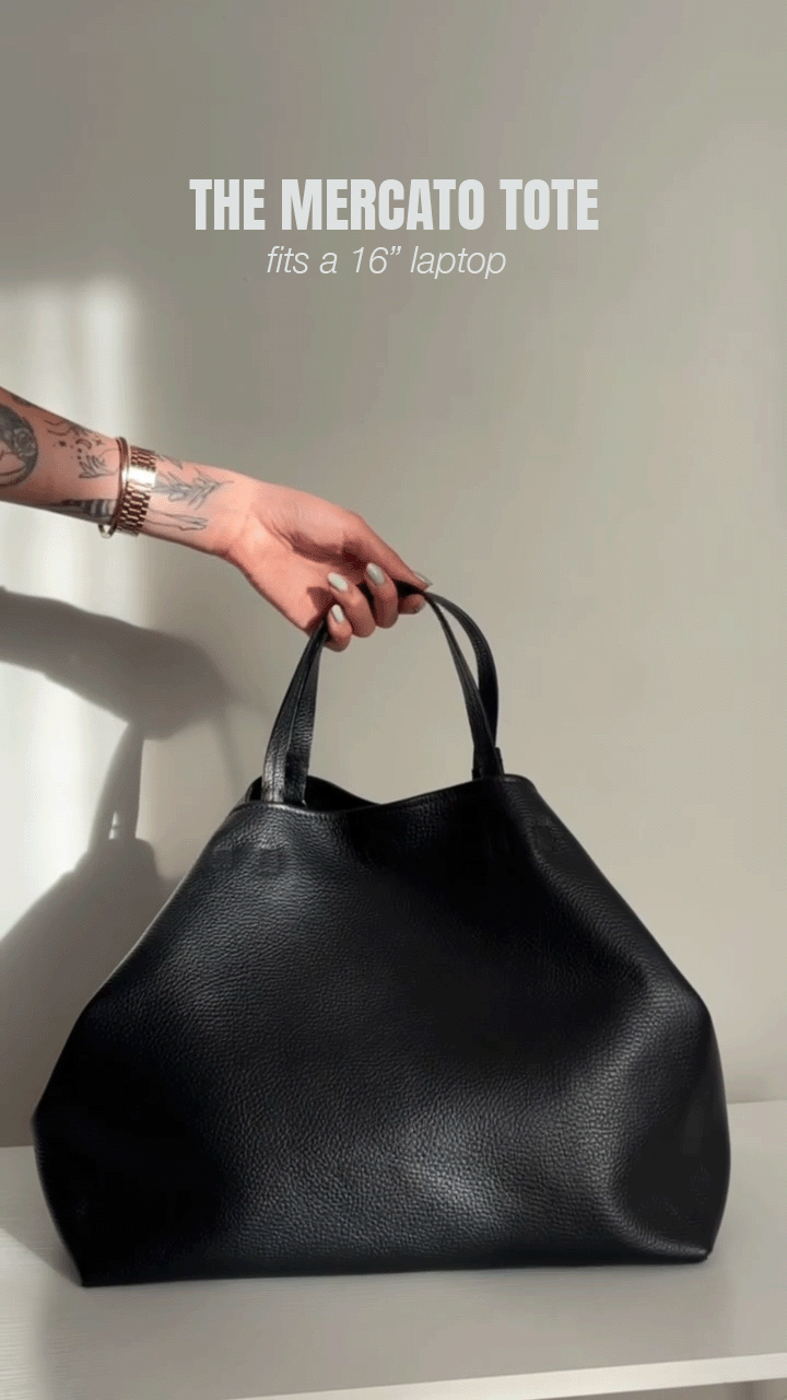 HYER GOODS Mercato soft tumbled leather tote back #color_black-gold