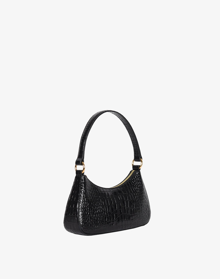 recycled genuine leather mini shoulder bag black crocodile #color_black-croco