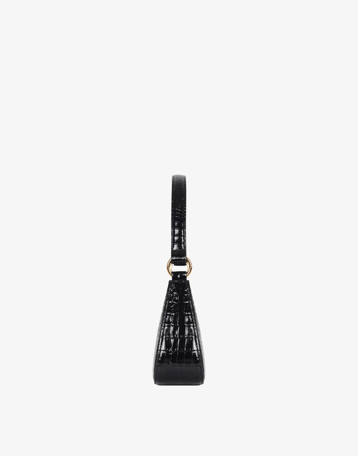 recycled genuine leather mini shoulder bag black crocodile #color_black-croco