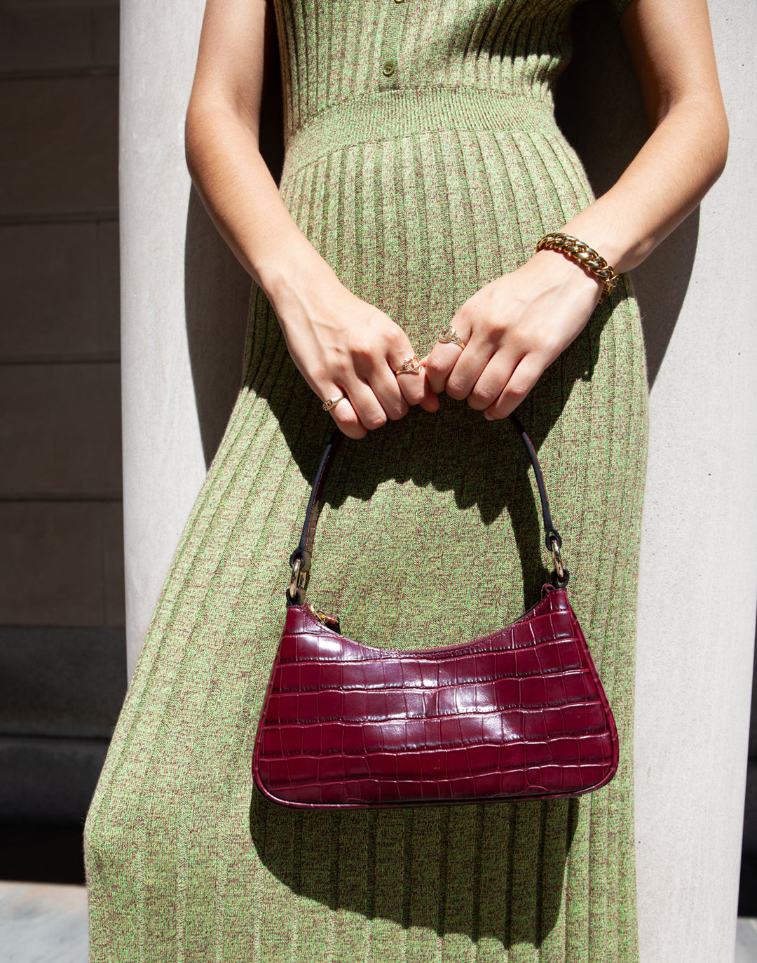 recycled genuine leather mini shoulder bag burgundy crocodile #color_burgundy-croco