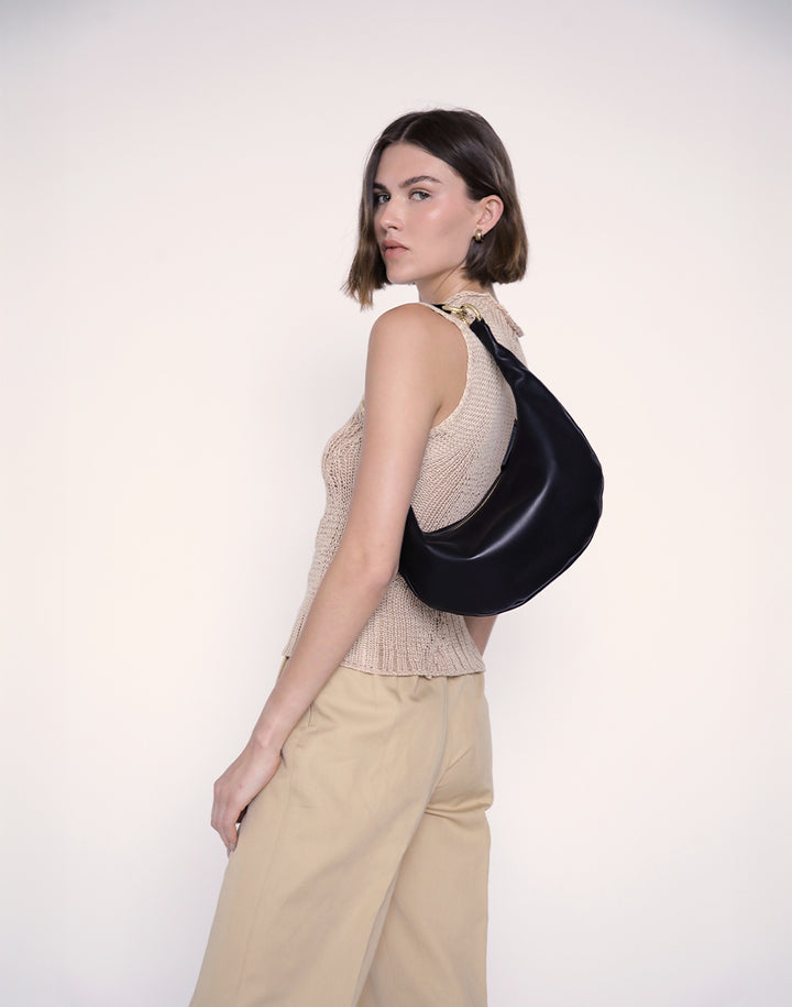 HYER GOODS convertible crossbody hobo Piccola ring bag #color_black-gold
