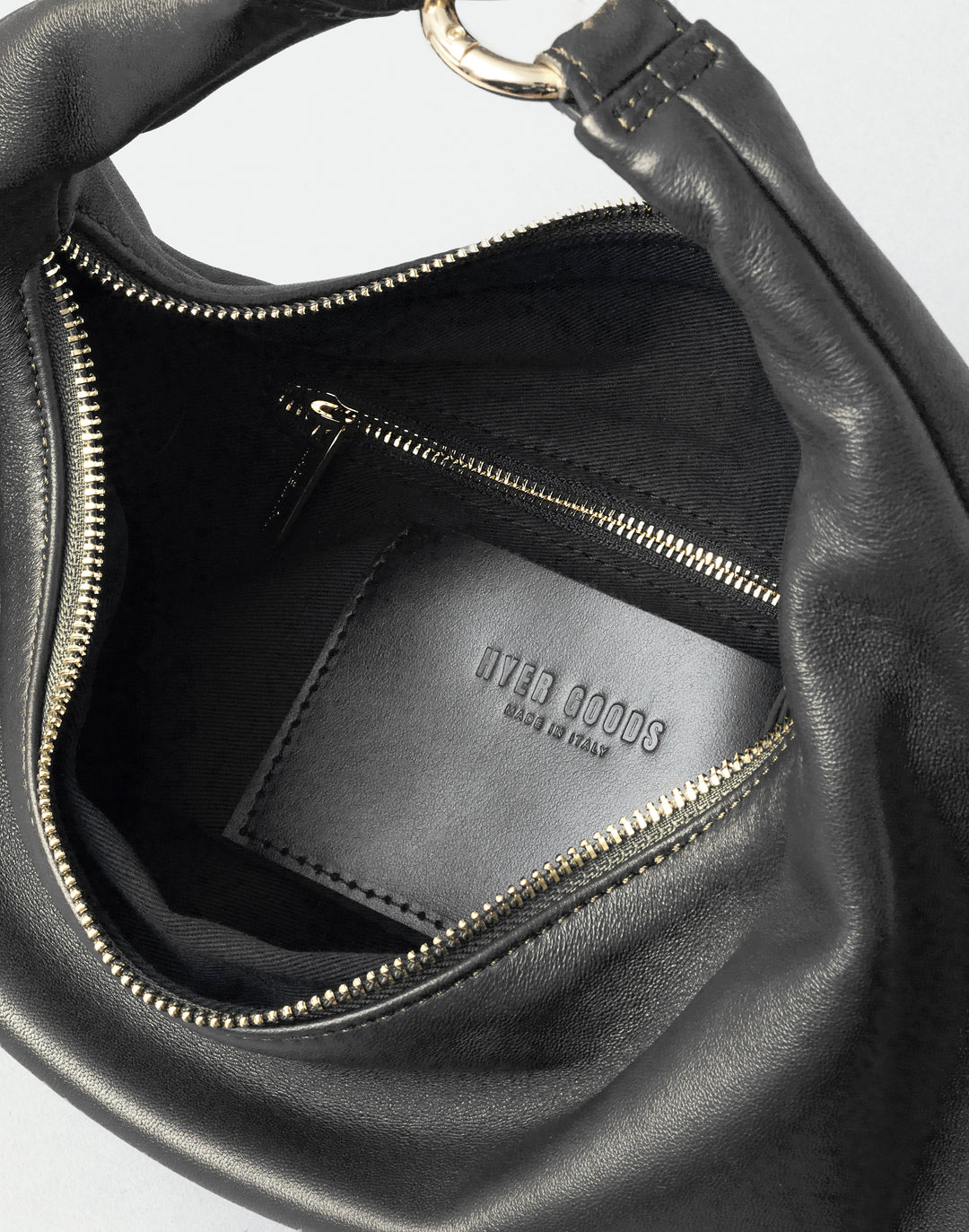 HYER GOODS convertible crossbody hobo Piccola ring bag #color_black-gold