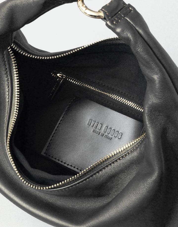 HYER GOODS convertible crossbody hobo Piccola ring bag #color_black-gold